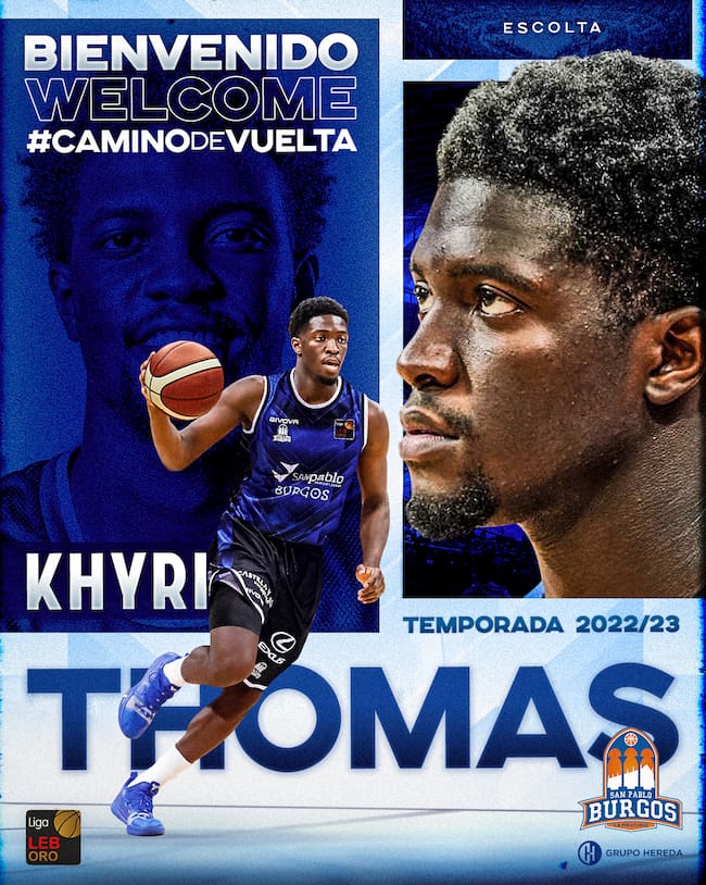 Anuncio del fichaje de Khyri Thomas por el Hereda San Pablo.