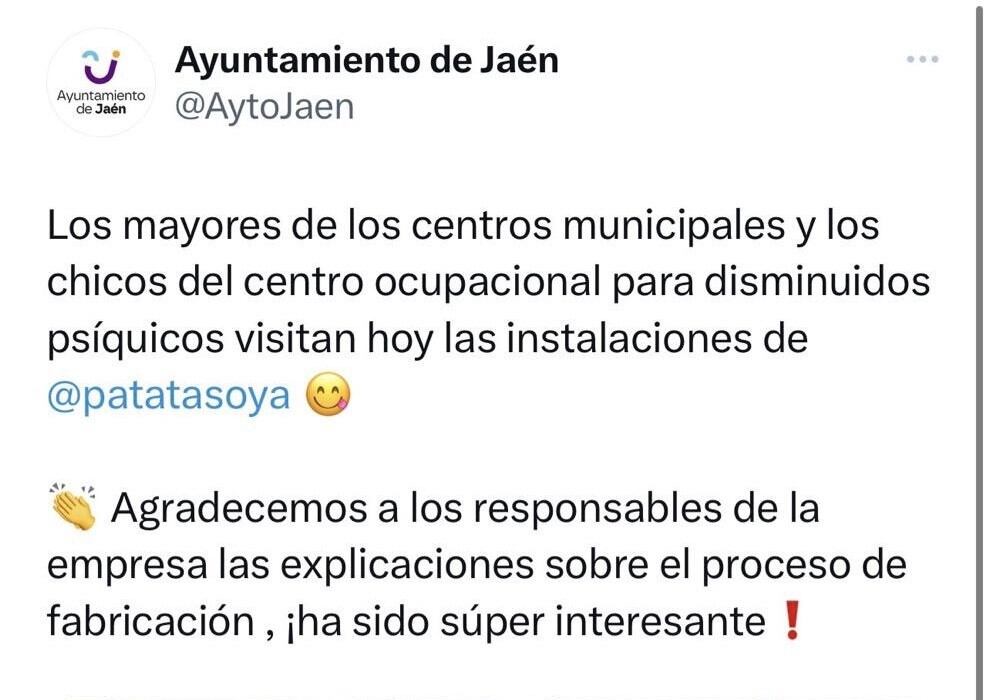 Publicación del Ayuntamiento de Jaén que ha sido retirada de las redes sociales.