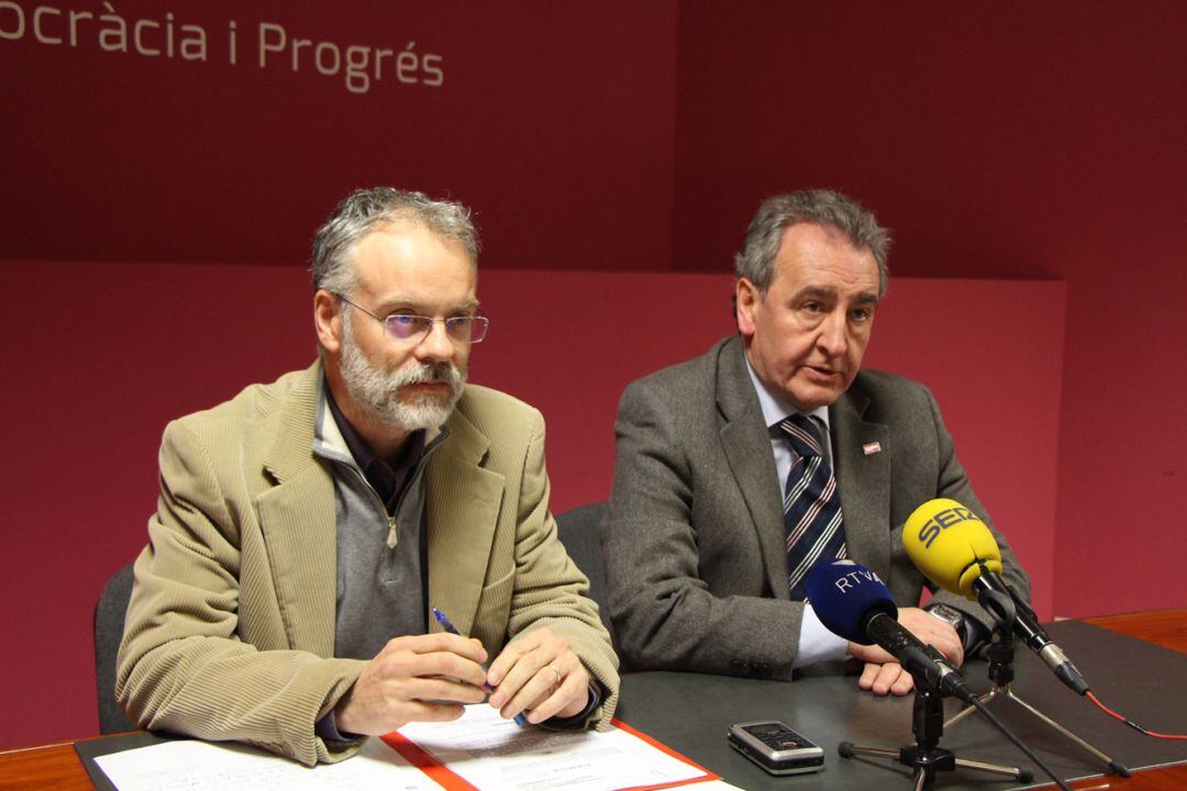 El president de Progressistes-SDP, Jaume Bartumeu, amb el candidat a cap de Govern, Josep Roig.