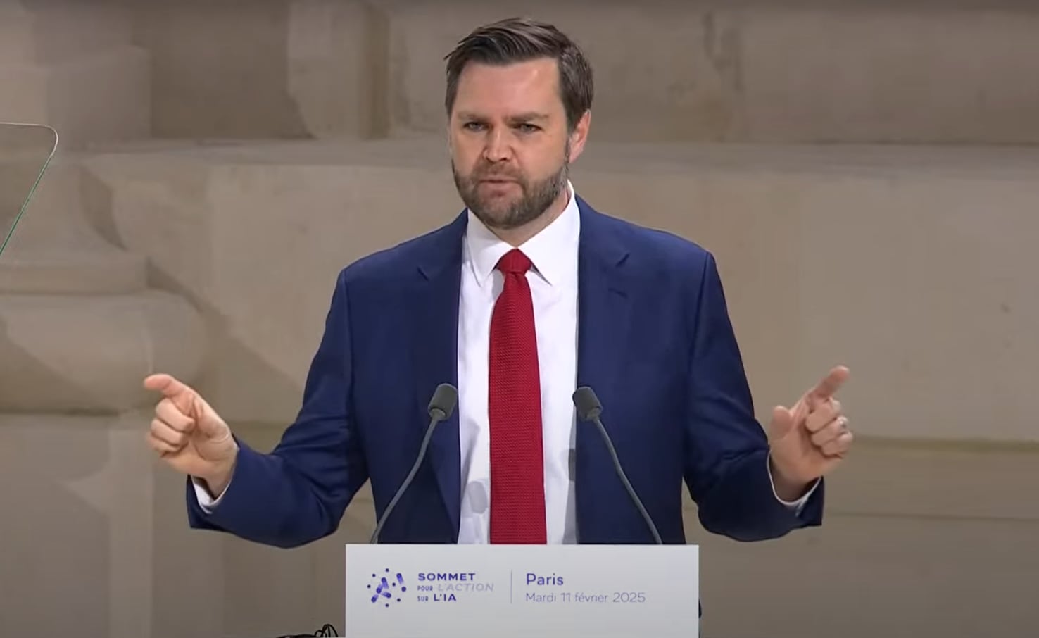 Un momento de la intervención de J.D. Vance este martes en la cumbre de Inteligencia Artificial de París