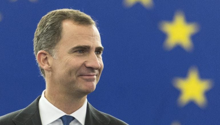 El rey Felipe VI de España pronuncia un discurso ante el Parlamento Europeo en Estrasburgo (Francia)