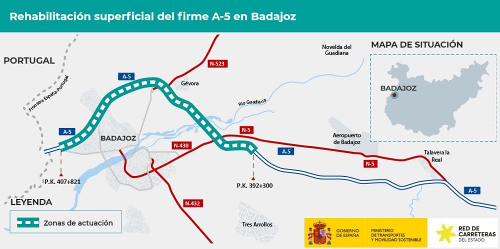 Trabajos en la Autovía A 5 Badajoz