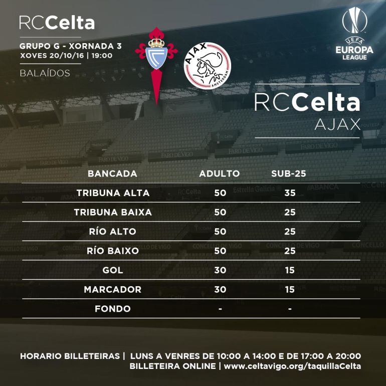 El Celta pone a la venta las entradas para el partido ante el Ajax