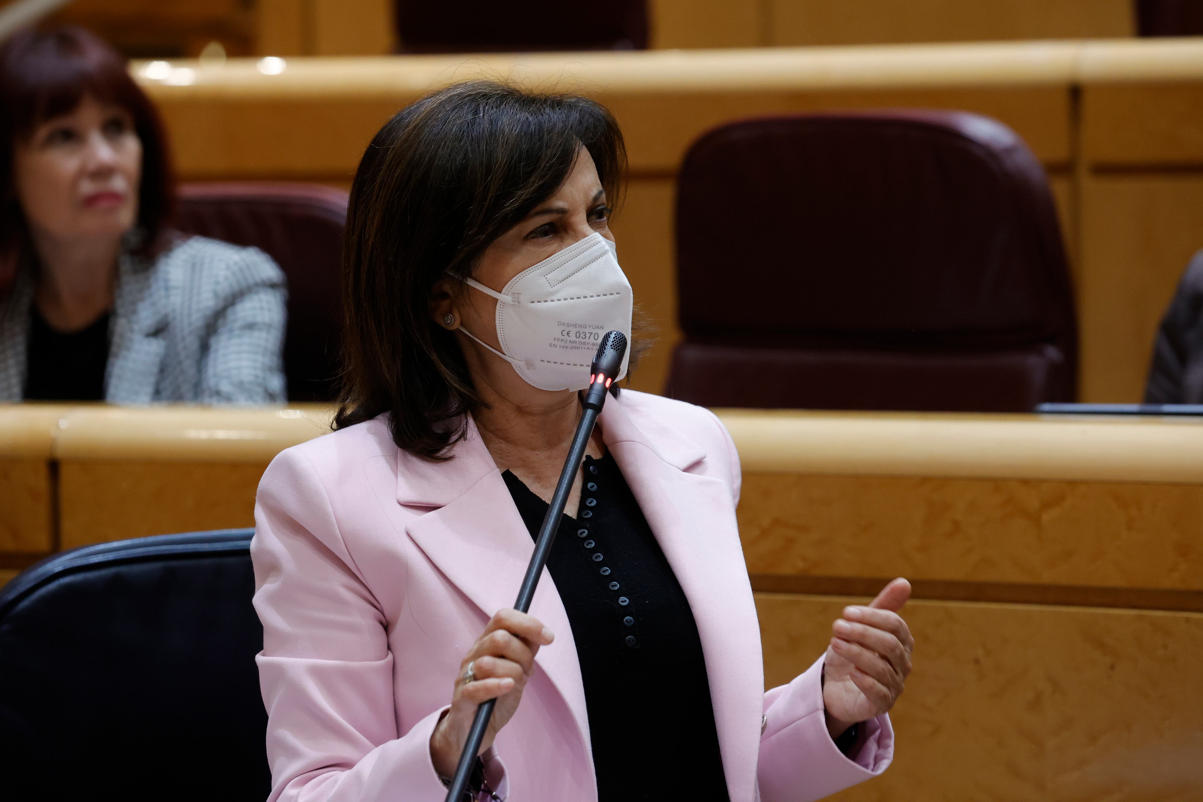 La ministra de Defensa, Margarita Robles, durante su intervención en la sesión de control del Senado