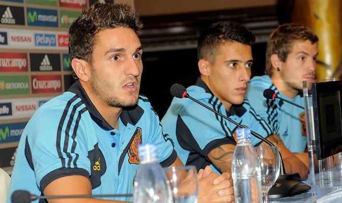 Koke, Tello e Íñigo Martínez, durante la rueda de prensa en Guayaquil