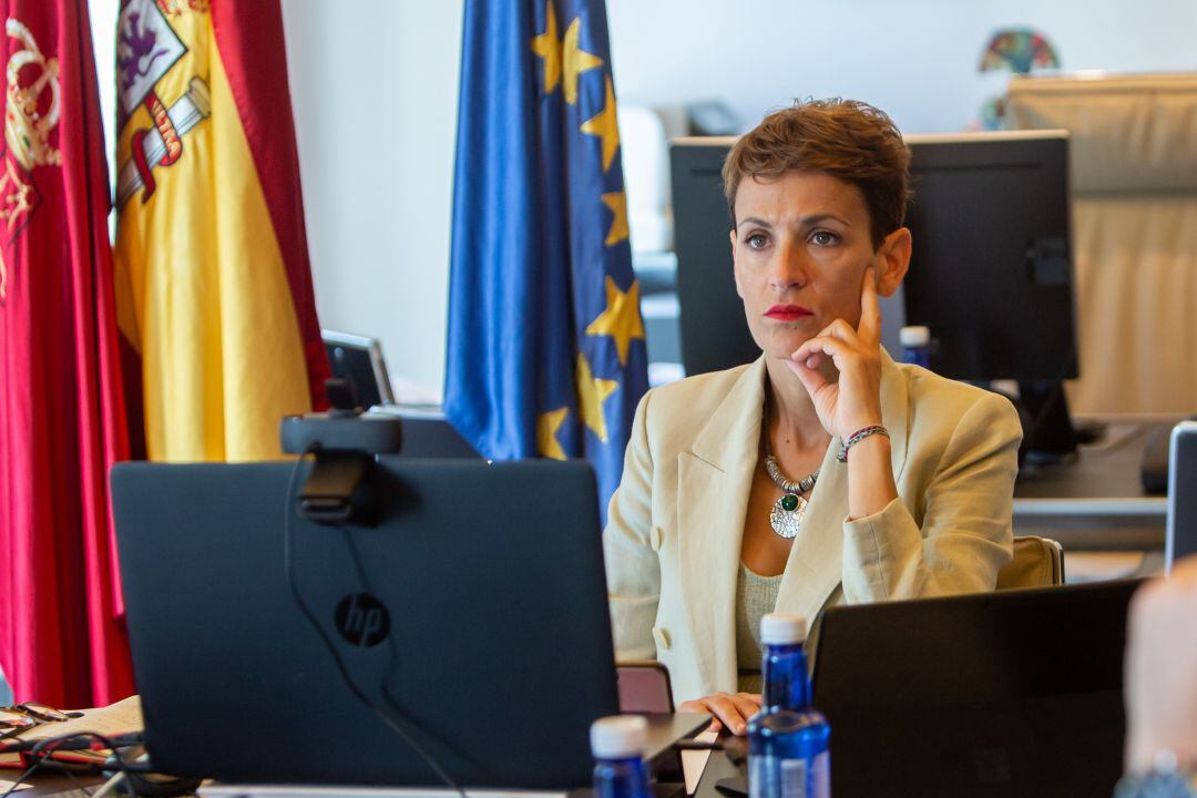 La Presidenta Chivite durante la videoconferencia