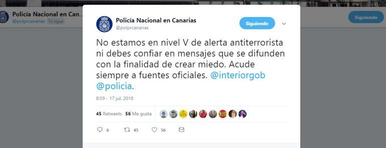 La Policía desmiente que se haya elevado la alerta antiterrotista en Canarias