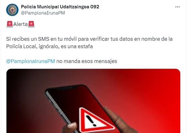 Mensaje en red social X de Policía Municipal de Pamplona