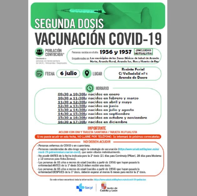 Horario para los nacidos en 1956 y 1957