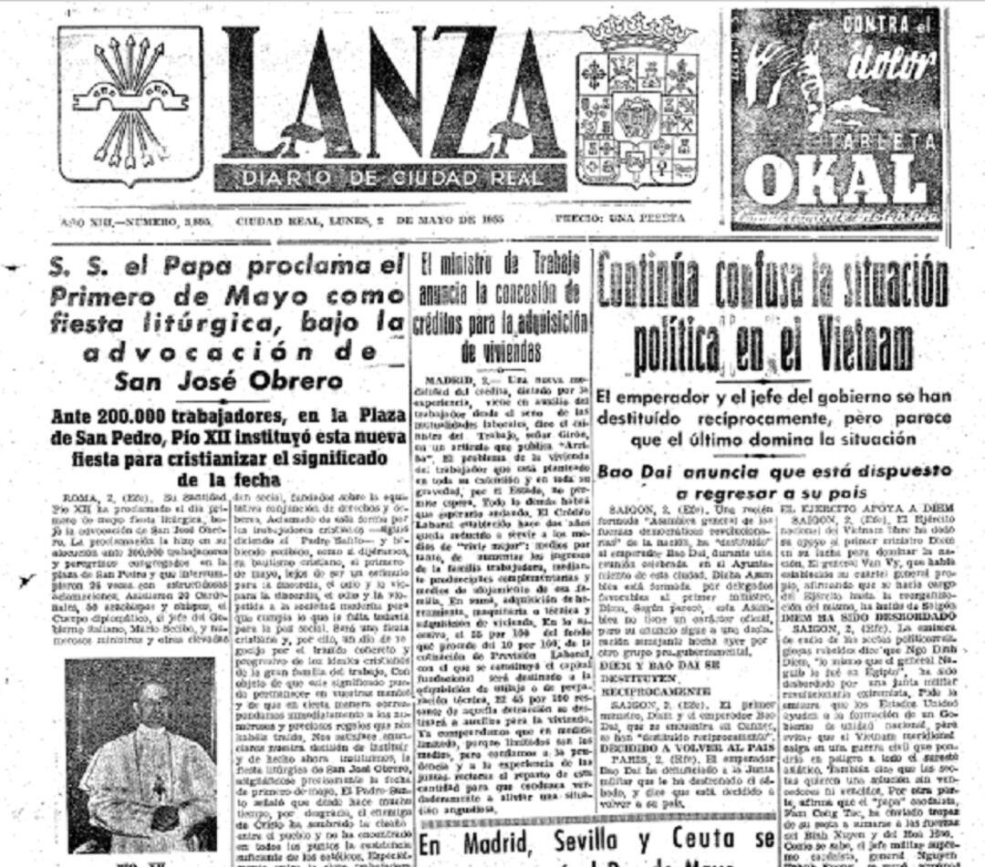 Portada Diario Lanza del 2 de mayo de 1955