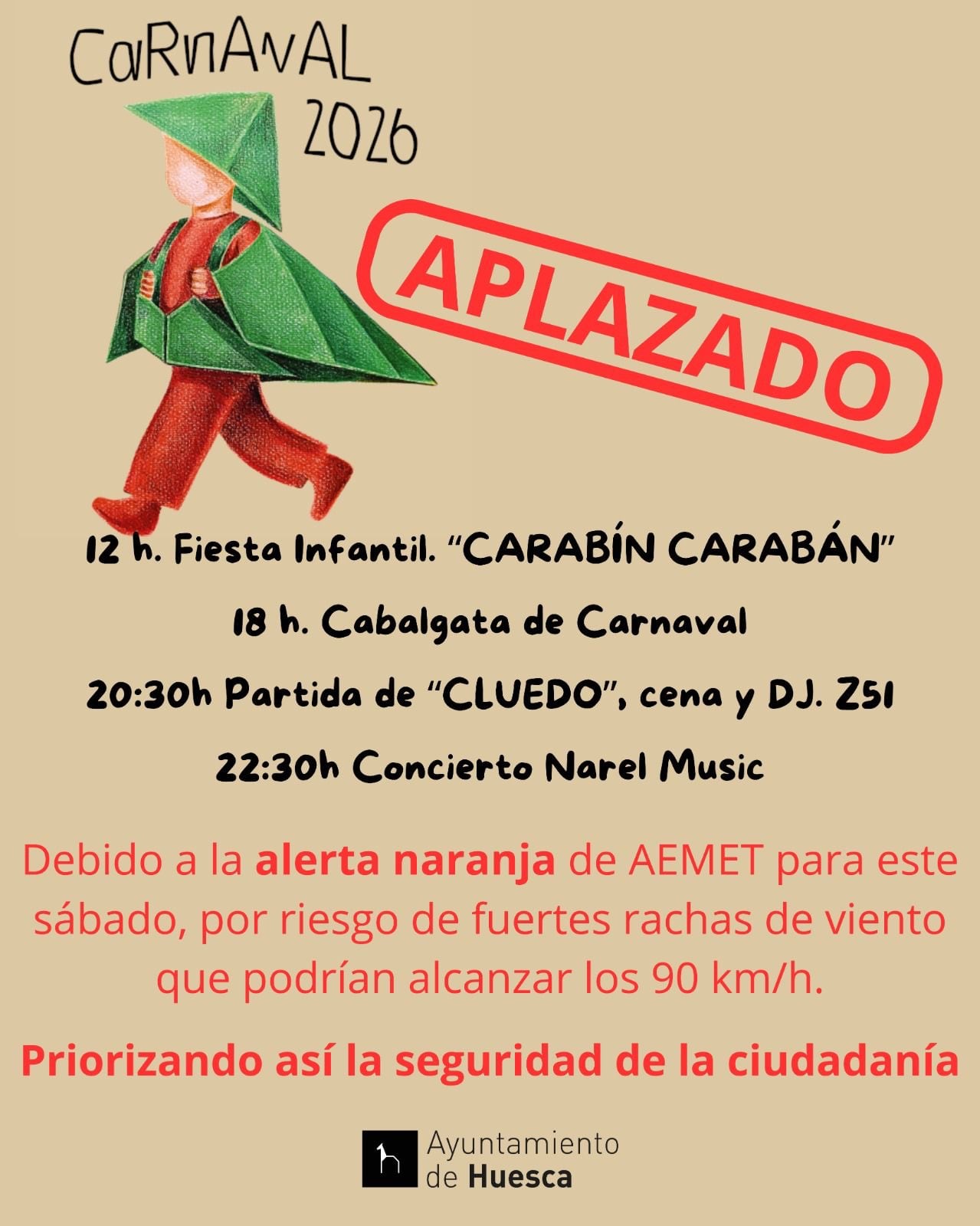 Aplazada la actividad de carnaval en Huesca