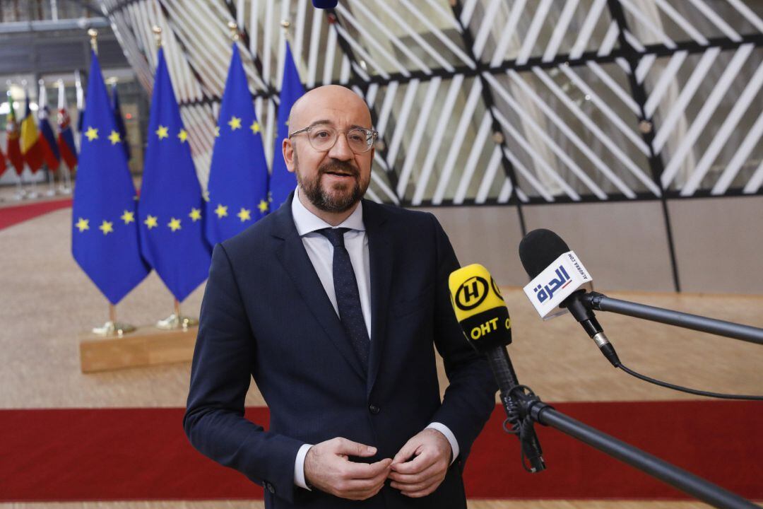 El presidente del Consejo Europeo, Charles Michel, antes del inicio de la reunión sobre presupuestos de este jueves.