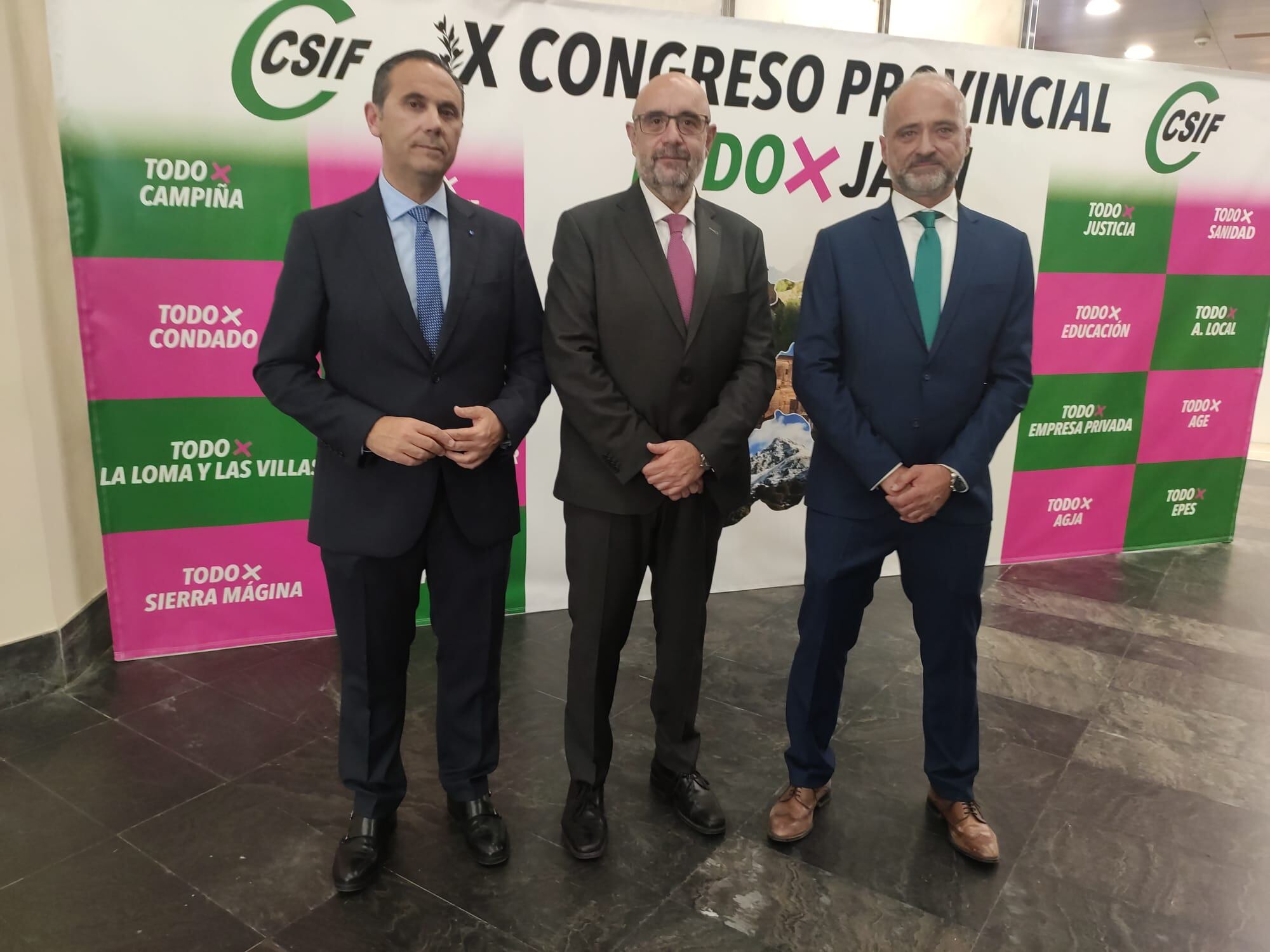 Los presidentes de CSIF en Andalucía, España y Jaén, Germán Girela, Miguel Borra y Juan Carlos González respectivamente en el Congreso jiennense