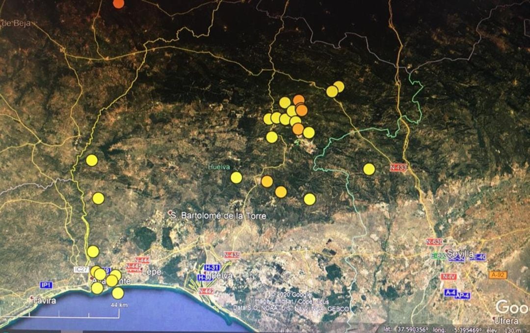 Imagen de la actividad sísmica en Huelva durante 2020.