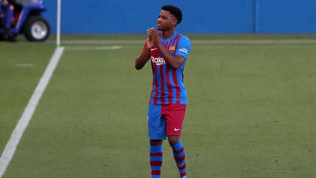 Ansu Fati, durante la presentación del equipo en el Joan Gamper