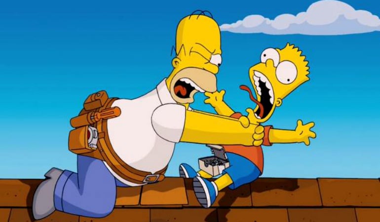 Imagen de Homer Simpson ahogando a su hijo Bart.