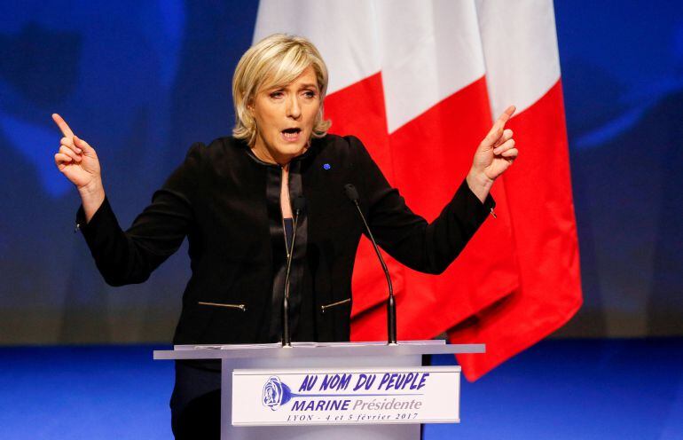 Marine Le Pen durante un acto de partido a principios de febrero