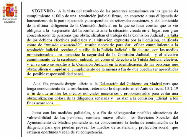 Auto de los juzgados de primera instancia 11 y 33 de Madrid.