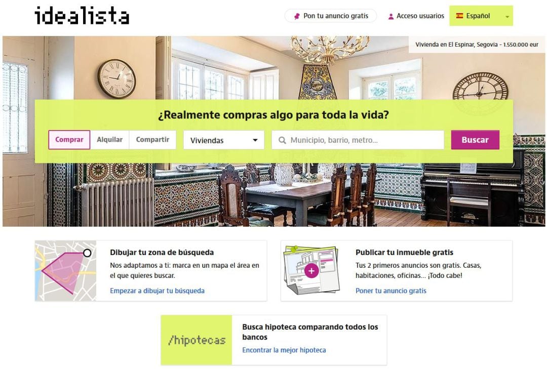 Página de inicio de Idealista.com 