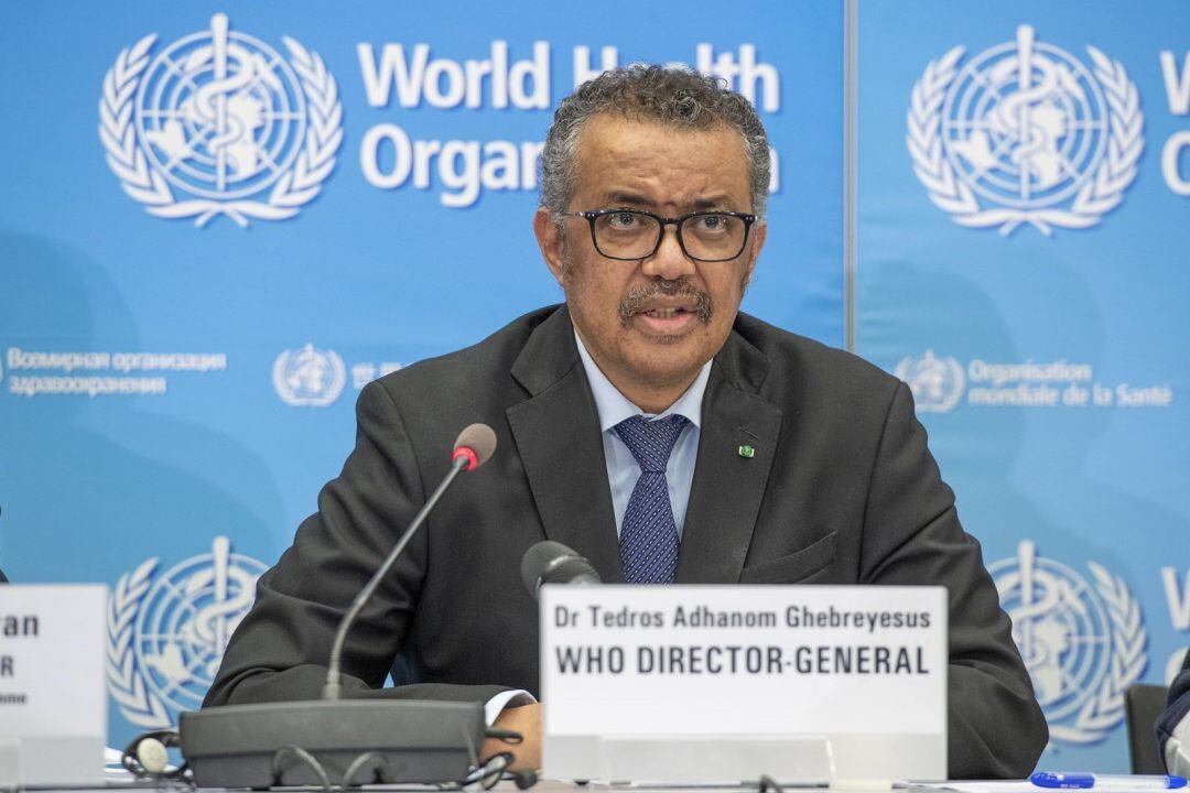 El director general de la Organización Mundial de la Salud (OMS), Tedros Adhanom Ghebreyesus, durante la rueda de prensa