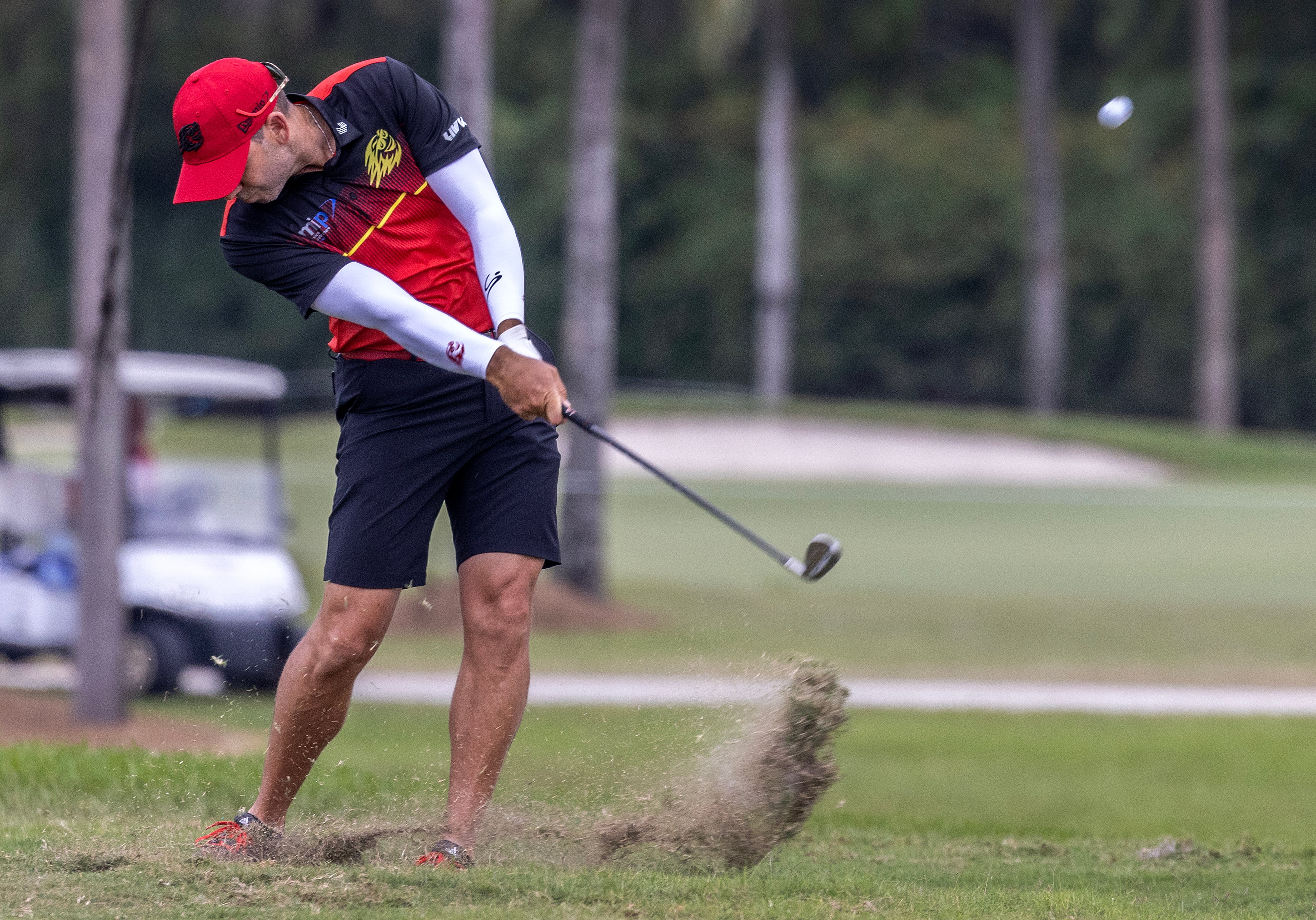 Doral (Usa), 07/04/2024.- Sergio Garcia, Fireballs GC captain, in action during the final of the LIV Golf Team Championship celebrated at the Trump National Doral in Doral, Florida, USA, 07 April 2024. EFE/EPA/CRISTOBAL HERRERA-ULASHKEVICH
