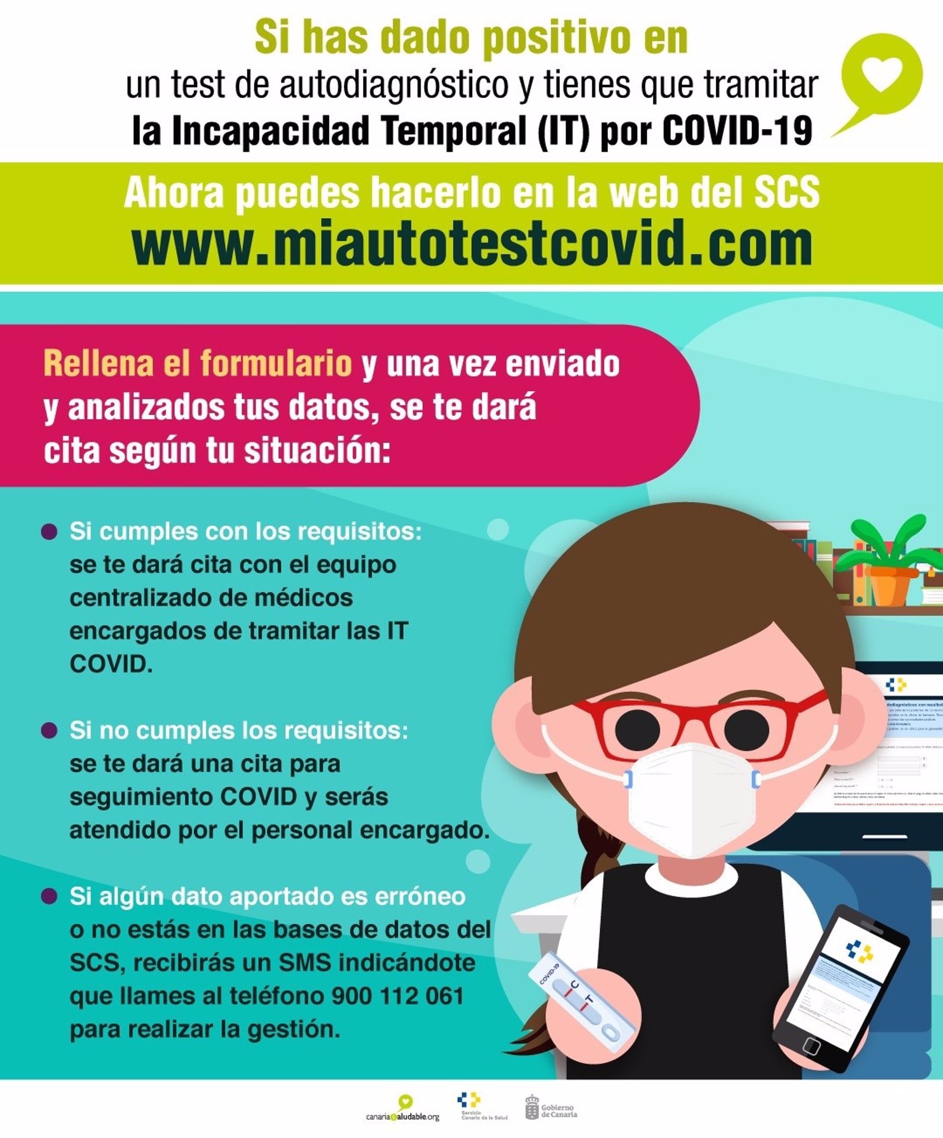 Cartel con las indicaciones sobre el positivo en un test de antígenos en Canarias para tener la incapacidad laboral