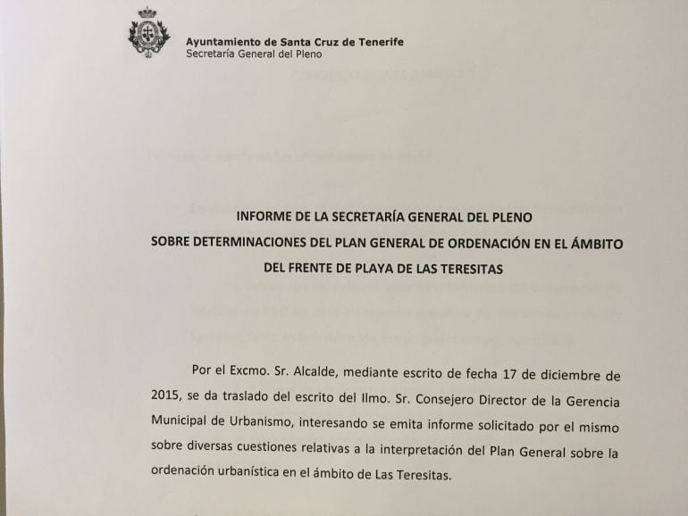 Informe del secretario general en el que se ratifica el derribo del edificio. 