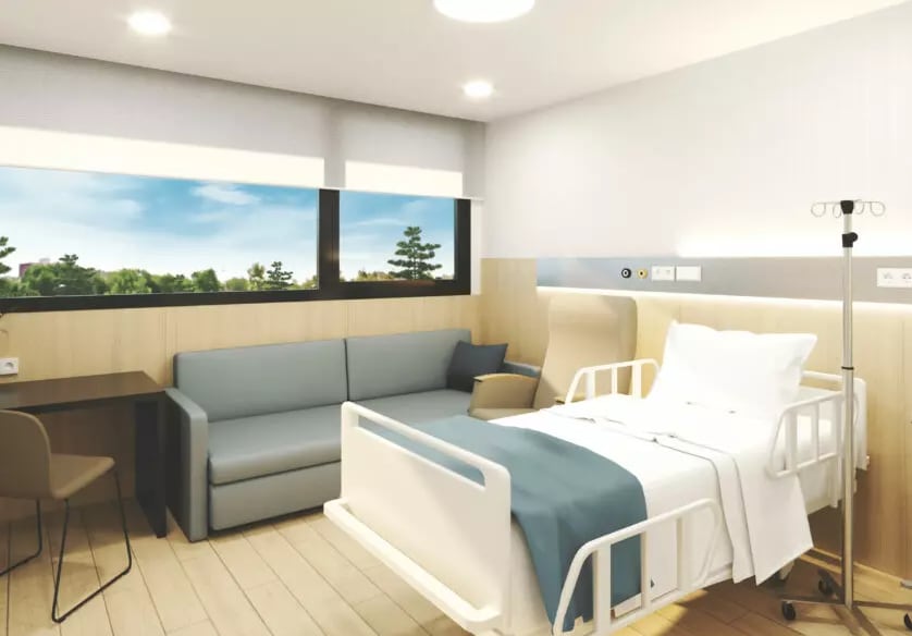 Figuración digital de una de las habitaciones del nuevo Hospital Vithas Turia