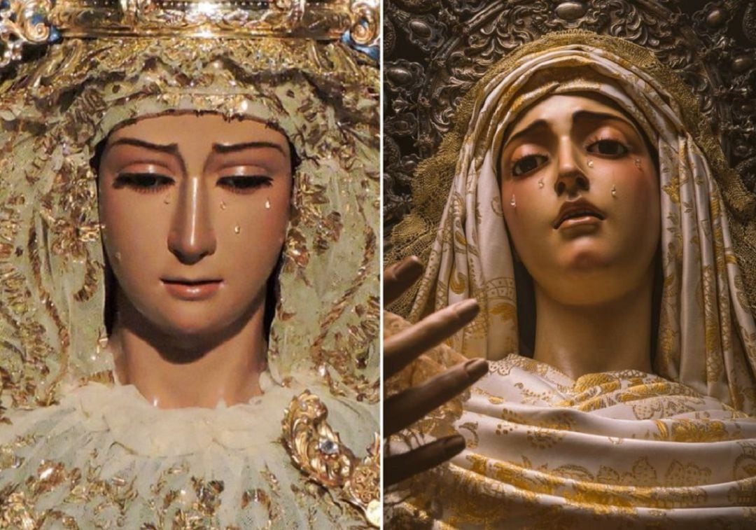 La actual Virgen de la Cabeza, a la izquierda, junto a la Virgen del Amor de Miñarro