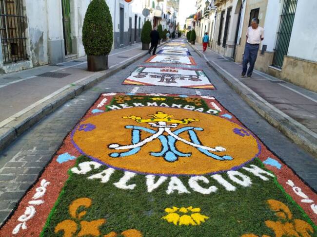 Alfombras realizadas por los jóvenes en la calle Merced