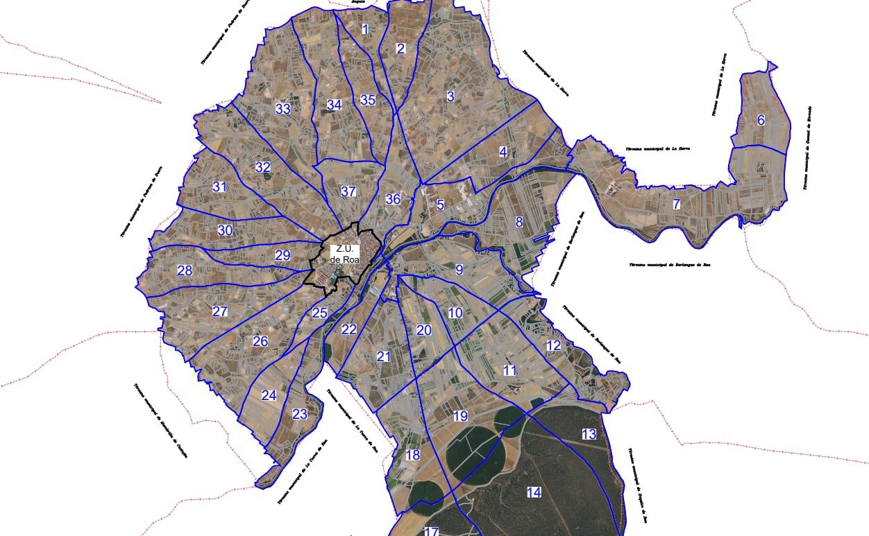 Plano de la concentración parcelaria de Roa de Duero