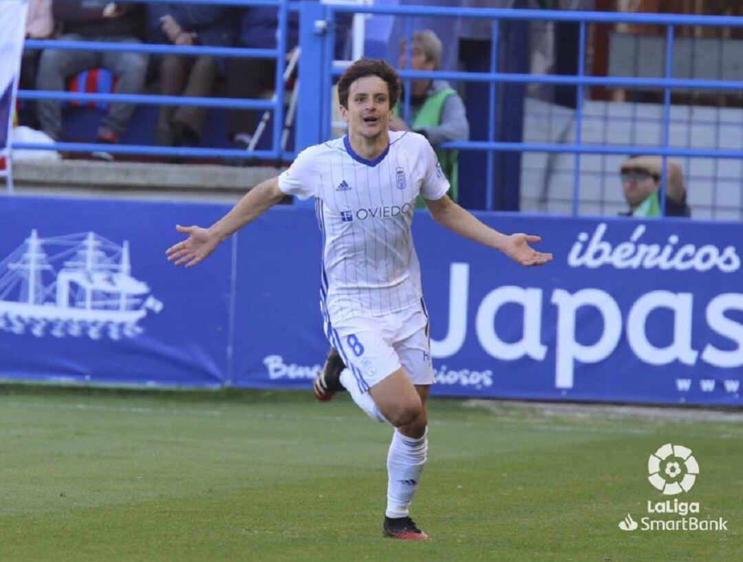 Sangalli celebra su último gol ante el Extremadura