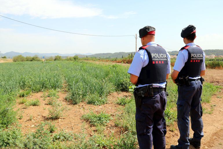 Dos agentes de los Mossos d&#039;Esquadra en servicio de patrulla en una zona rural.