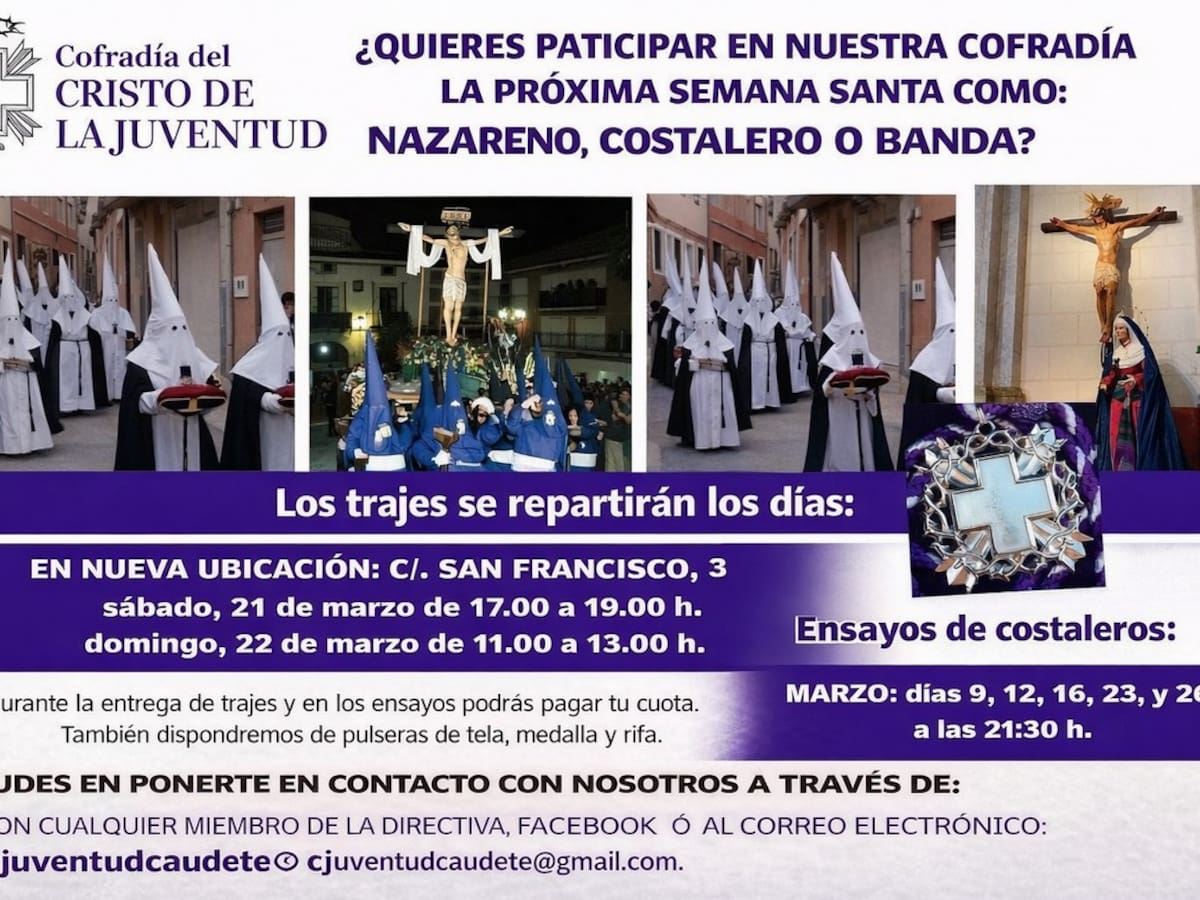 La Cofradía del Cristo de la Juventud de Caudete invita a participar en Semana Santa