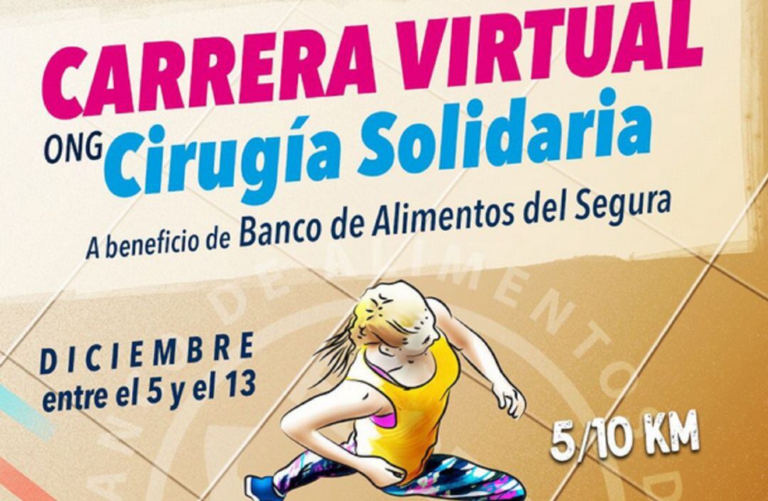 Cartel de la Carrera Virtual de la ONG Cirugía Solidaria a beneficio del Banco de Alimentos del Segura