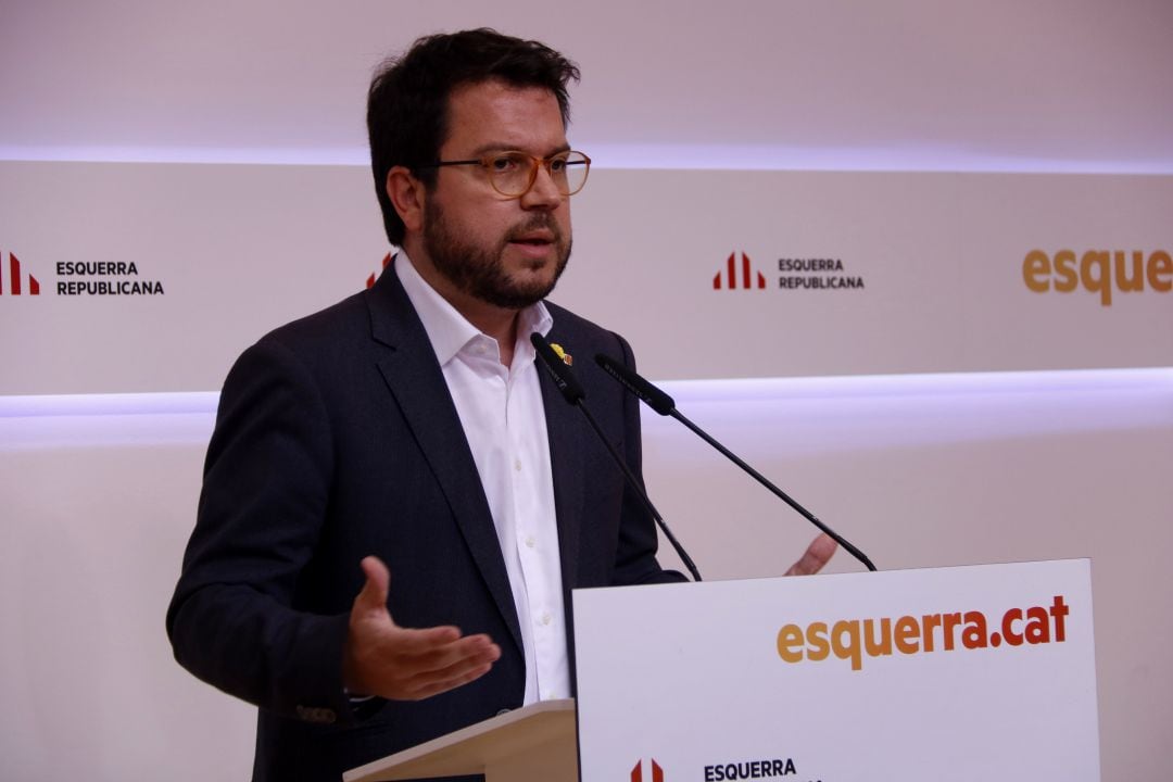 Pere Aragonès, el adjunto a la presidencia de ERC, en la comparencia de este lunes