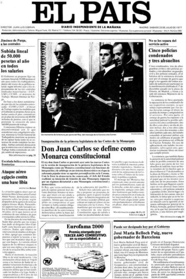 "Los parlamentarios matizaron que había existido poca concreción en el tema de las nacionalidades". Portada de 'El País', sábado 23 de julio de 1977