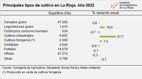 Viñedo y cereales son los cultivos más extendidos en La Rioja en 2022 | Instituto de Estadística de La Rioja