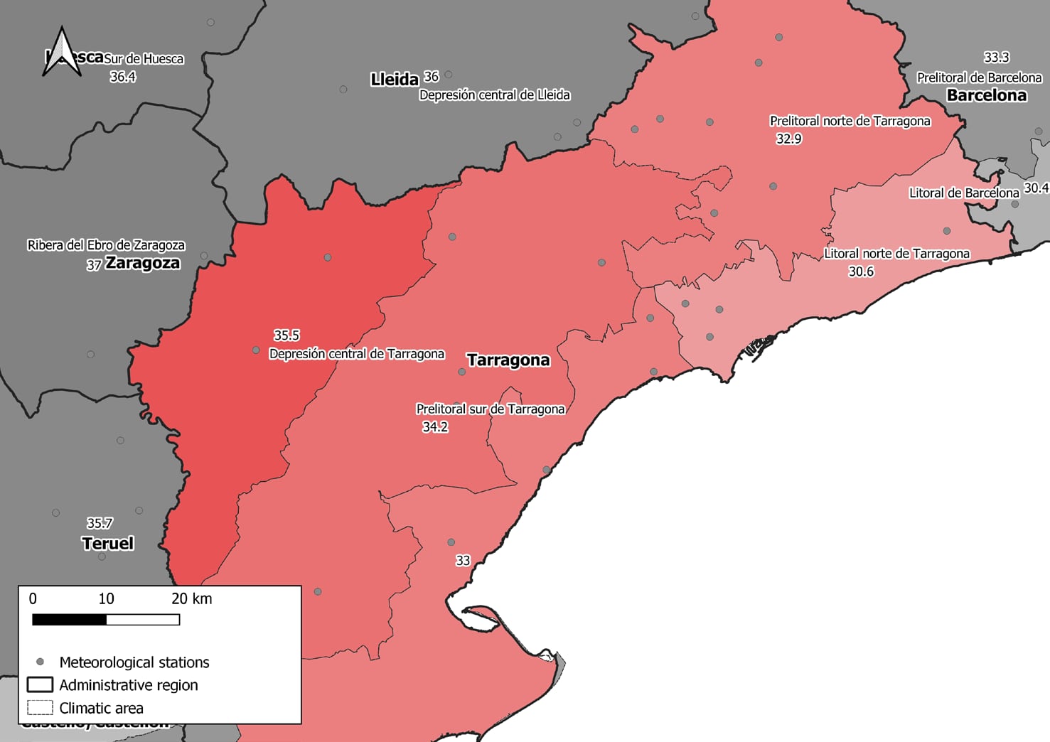 Mapa de temperaturas a las que se disparan las muertes por calor dentro de la provincia de tarragonaInstituto de salud Carlos III