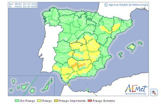 El mapa de alertas de lunes 20 de junio.