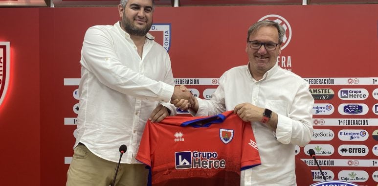 Huerta junto a Edu Rubio, en su presentación como director deportivo del Numancia.