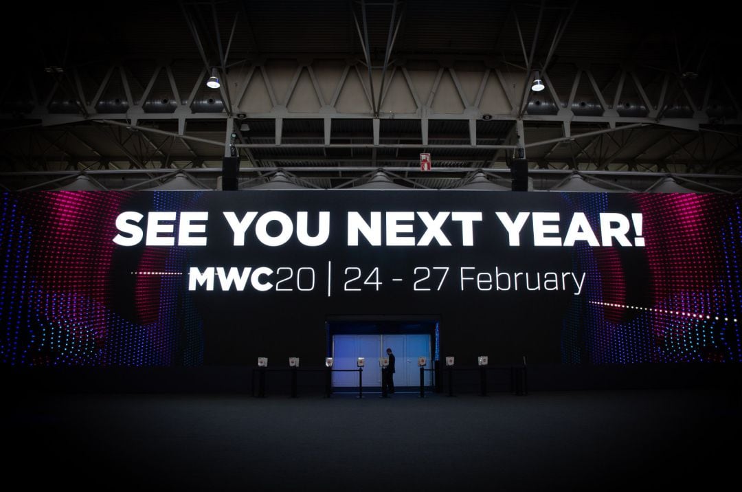 Detalle del cartel de despedida dl Mobile World Congress Barcelona - MWC 2019.