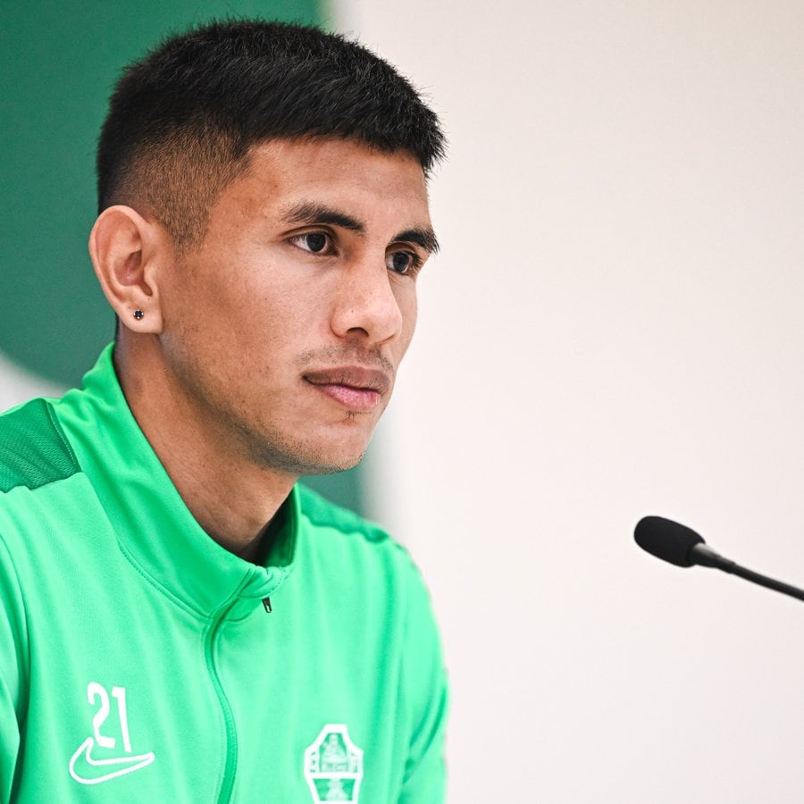 Nico Castro en la Sala de Prensa del estadio Martínez Valero