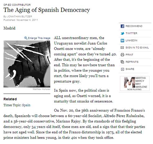 Artículo publicado en &#039;The New York Times&#039; sobre el envejecimiento de los candidatos españoles