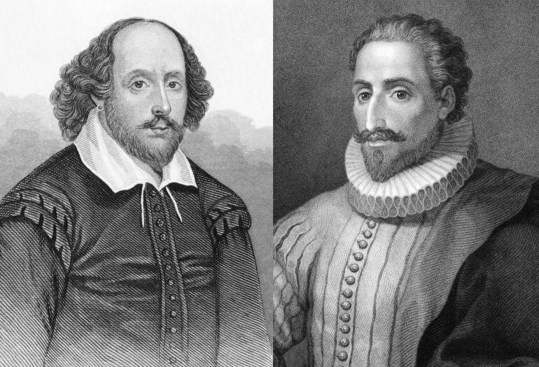 William Shakespeare (izquierda) y Miguel de Cervantes (derecha)
