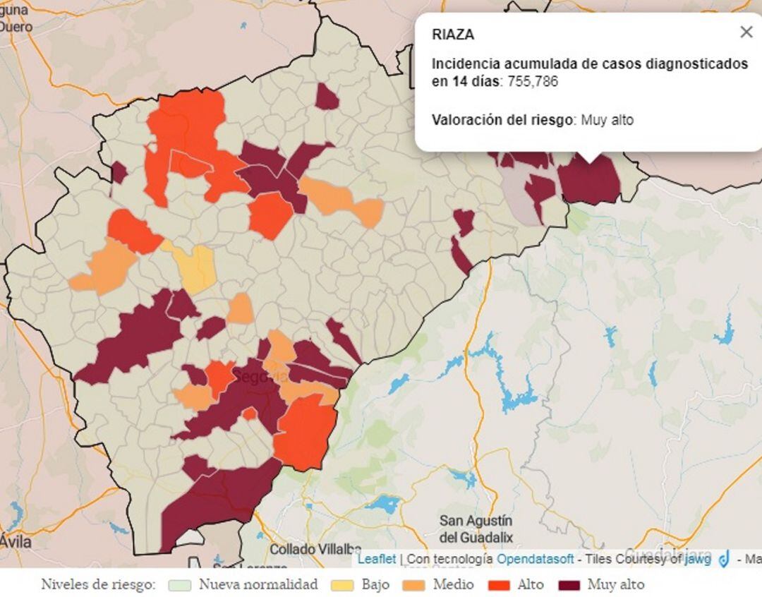 Mapa de incidencia de contagios en la provincia de Segovia