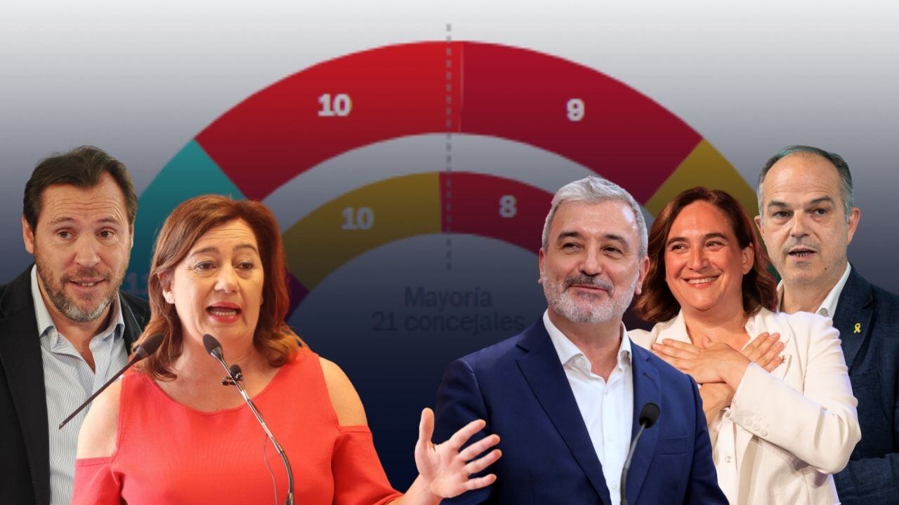 Óscar Puente y Francina Armengol, del PSOE; Jaume Collboni, Ada Colau y Xavier Trias, candidatos a la alcaldía de Barcelona