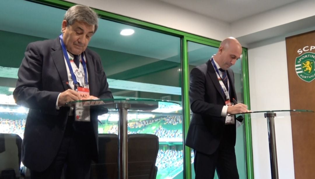 Gomes y Rubiales firmaron su acuerdo para la candidatura ibércia en el José Alvalade de Lisboa.