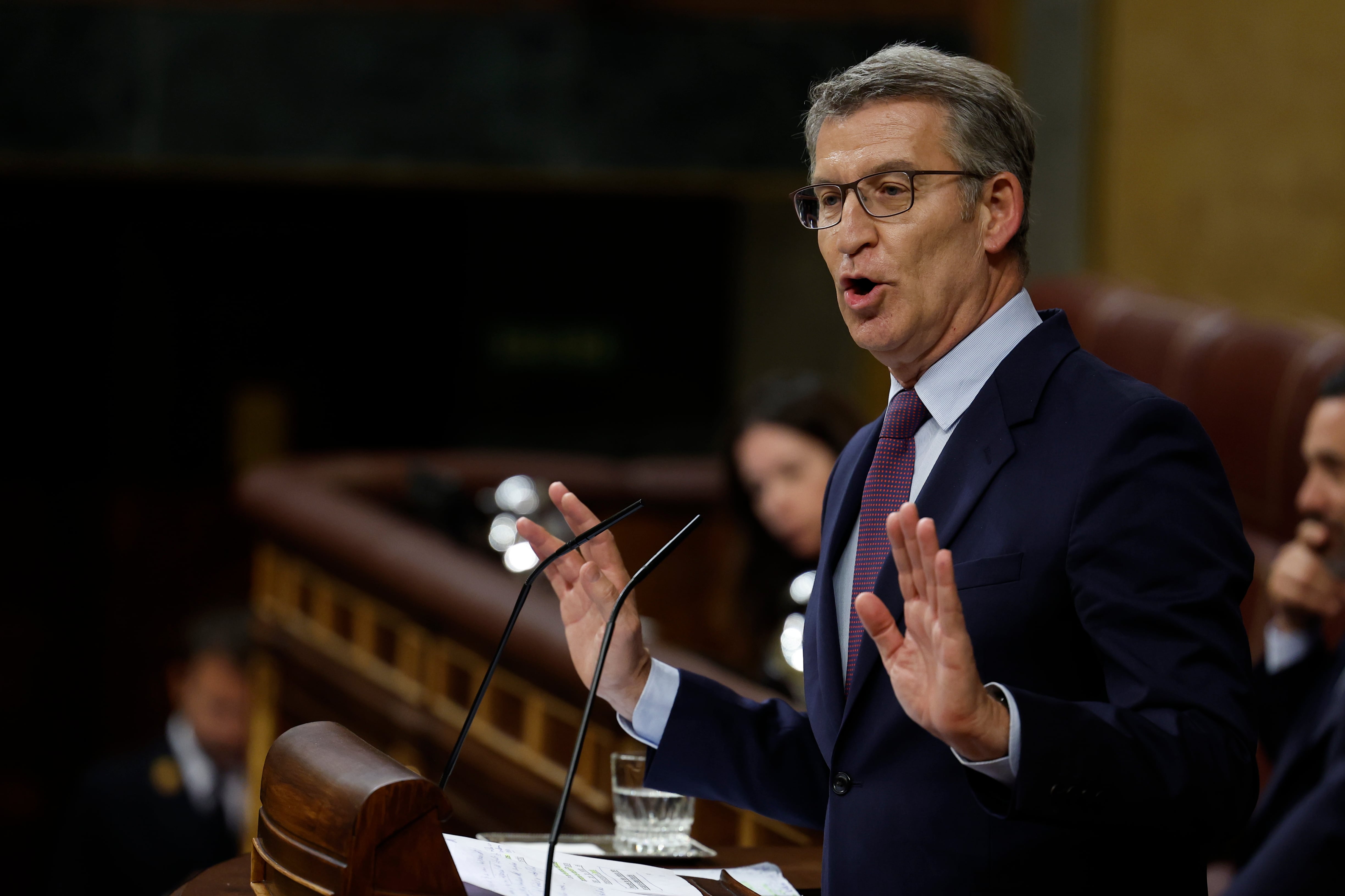 El líder del PP, Alberto Núñez Feijóo, durante su intervención en el pleno del Congreso.