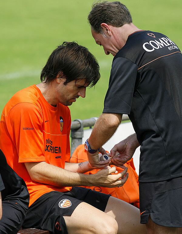 Albelda en un entrenamiento con el Valencia